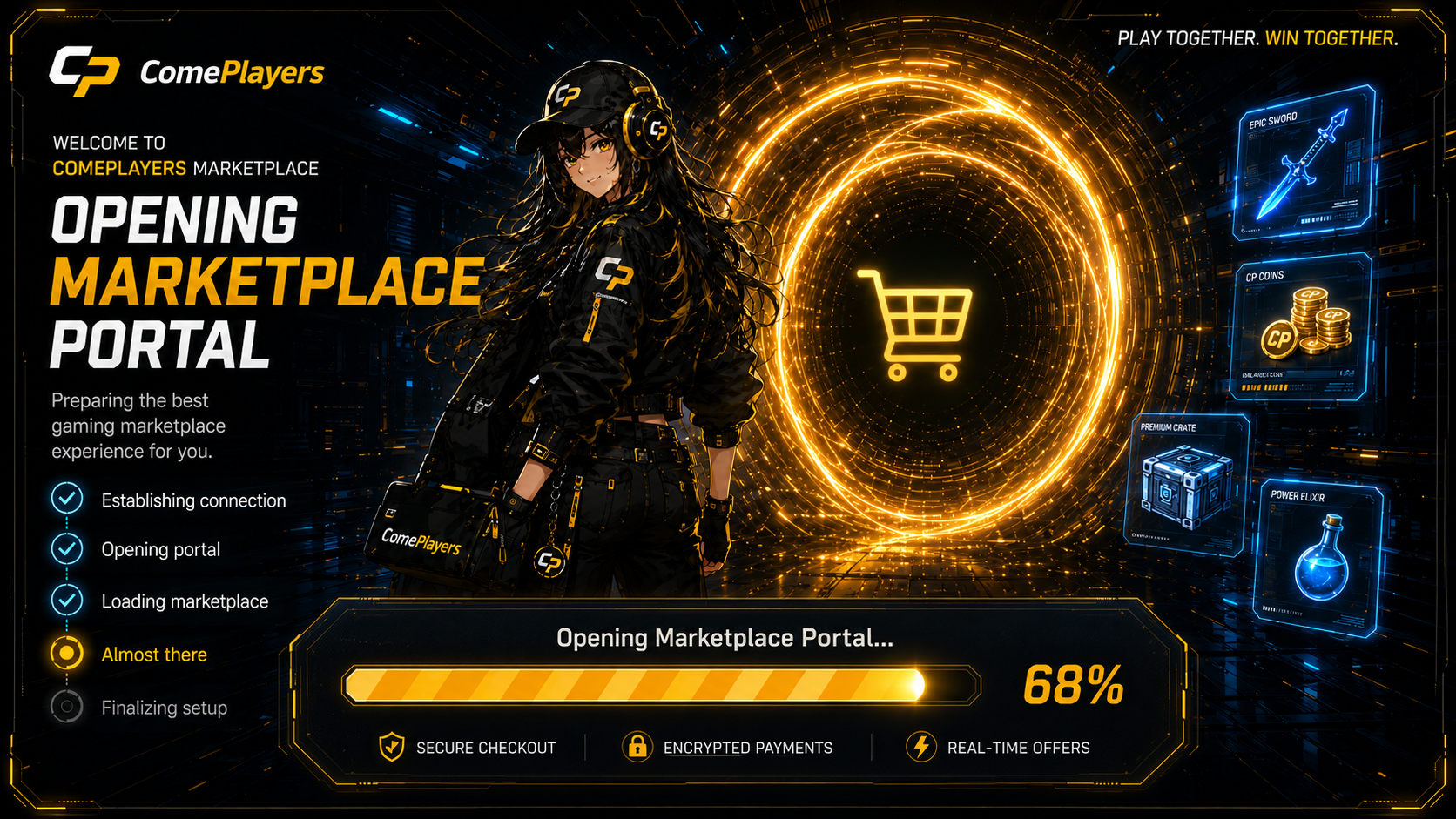 Alexia opening the ComePlayers Marketplace portal